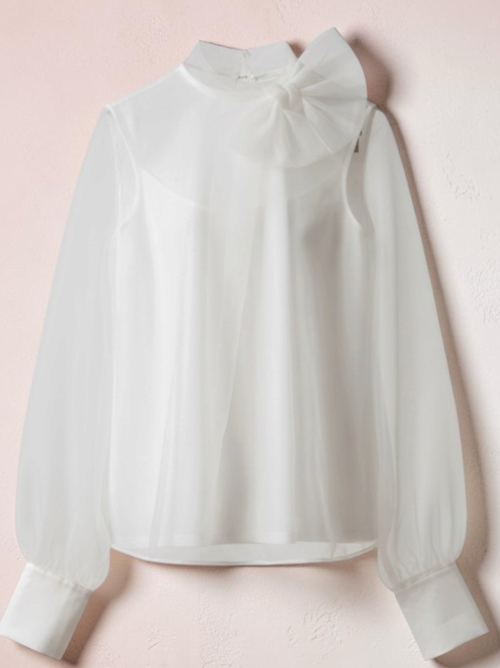 Wearabouts White Sheer Organza Large Bow Bishop Sleeve Blouse Top - NWOT